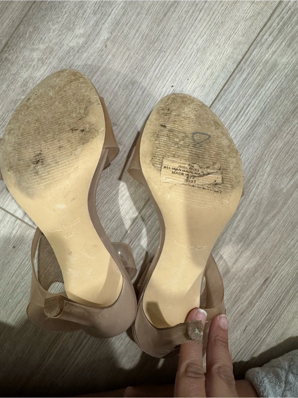 Nine West Beige Clear-Strap Sling Heels